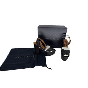 Ralph Lauren Purple Label Black Leather Platform Heel Made in Italy Size EU 38.5